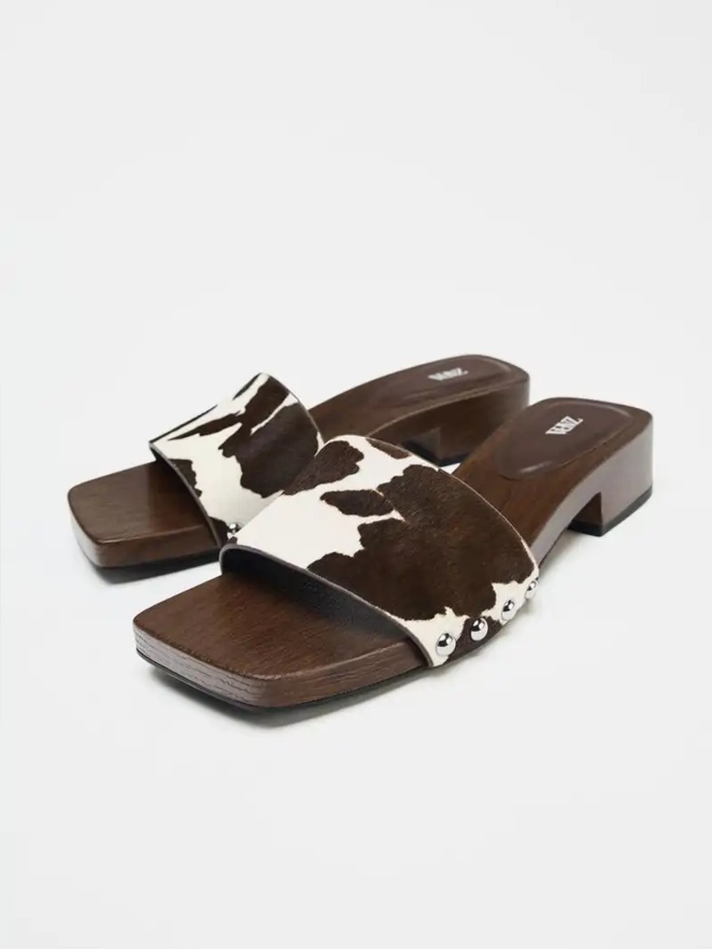 Zara Cow Print Faux Fur Leather Sandals - Picture 1 of 7